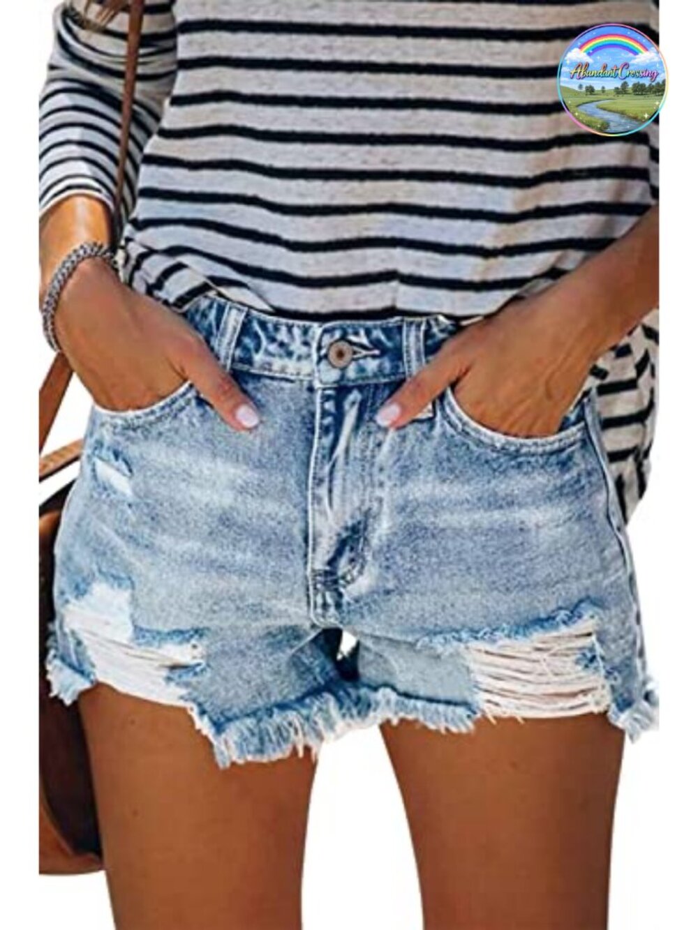 Ripped Mid-High Waisted Stretchy Denim Jean Shorts